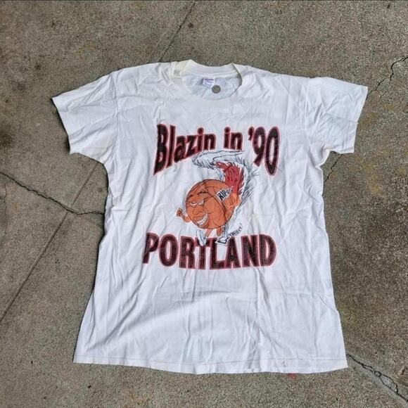 Vtg 90s PORTLAND TRAILBLAZERS Blazin In 1990 NBA Playoffs Parking Lot T Shirt M - Picture 1 of 4